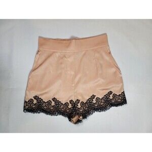 NWT Agent Provocateur Amelea Shorts Size AP1 XS 2 Peachy Pink Silk Black Lace